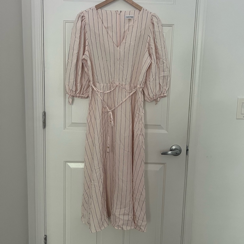 Calvin Klein 6 light pink dress black stripe midi a line